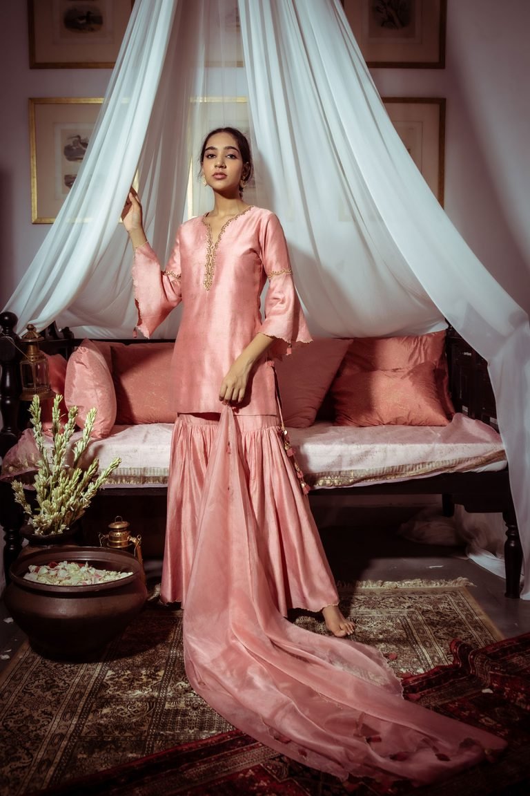 Blush Pink Short Kurta & Gharara Set