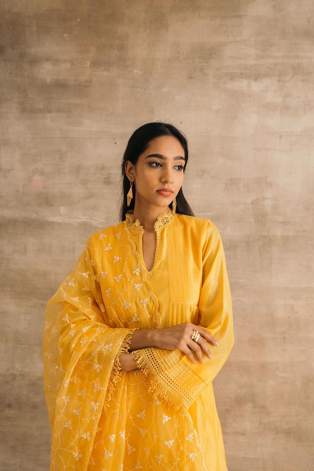 Meera - The Yellow A-Line Kurta Set – mansinagdev
