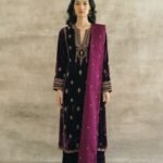 Silk Velvet Embroidered Mughal Kurta Set (With Dupatta) - RTS