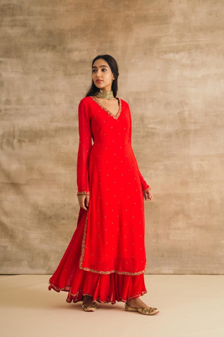 Red Georgette Embroidered Sharara Set