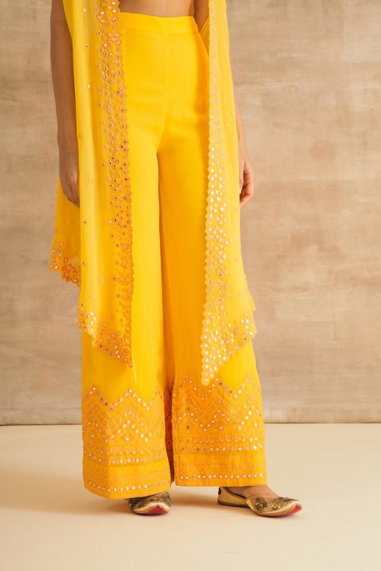 Yellow Georgette Embroidered Cape Set