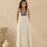 Ivory Abstract Appliqued Sleeveless Dress - RTS