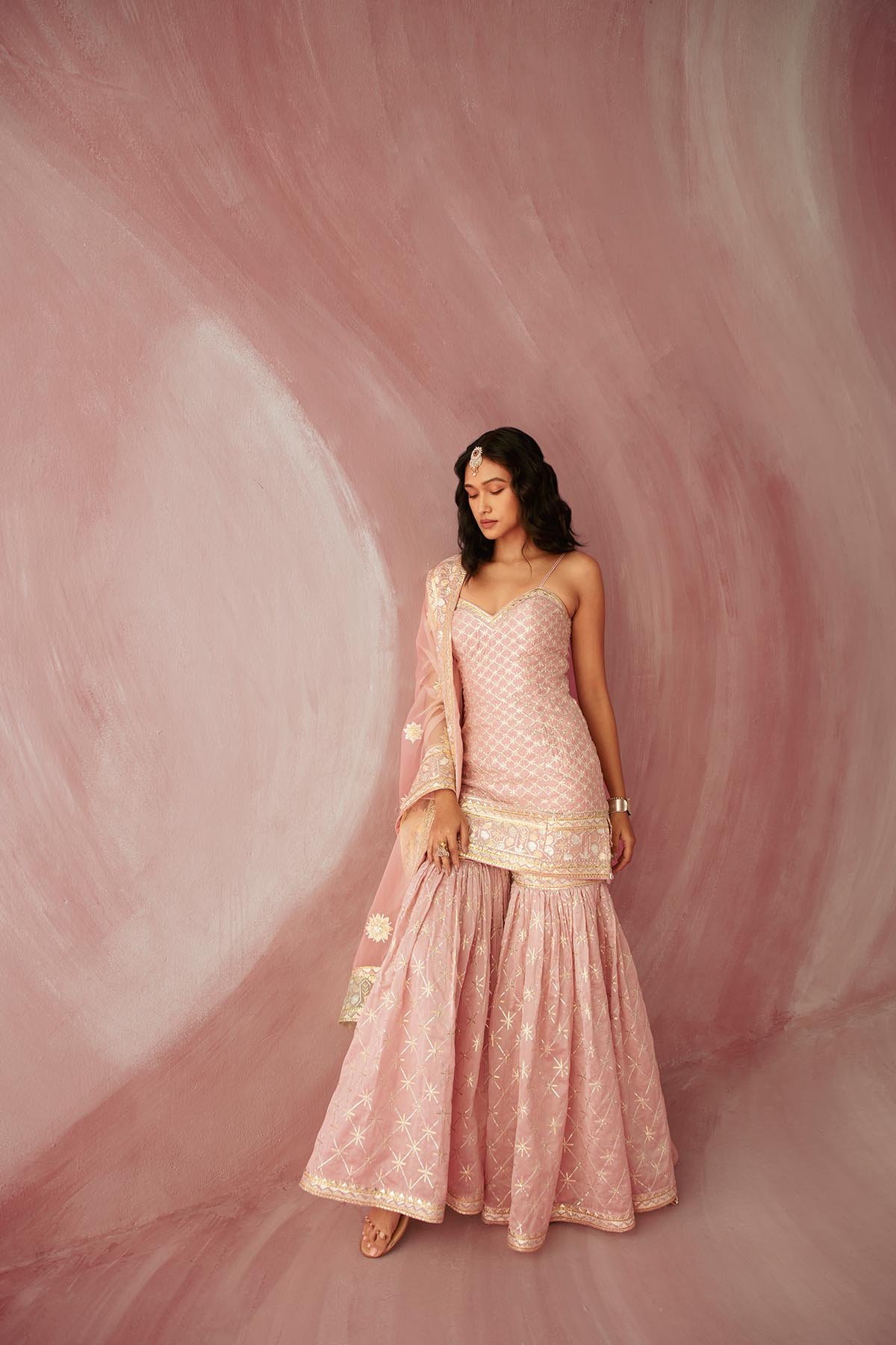 Blush Pink Embroidered Spagetthi Gharara Set - Sureena Chowdhri