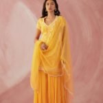 Yellow Short Sleeve Pearl Jaal Gharara Set-RTS