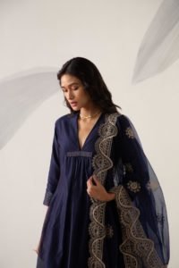 Silk Chanderi Asymmetrical Zari Kurta Set - Sureena Chowdhri