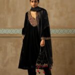 Charcoal Zardozi Silk Velvet Kashmiri Kurta Set (With Dupatta) - RTS