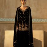 Black Silk Velvet Fitted Gharara Set (With Dupatta) - RTS