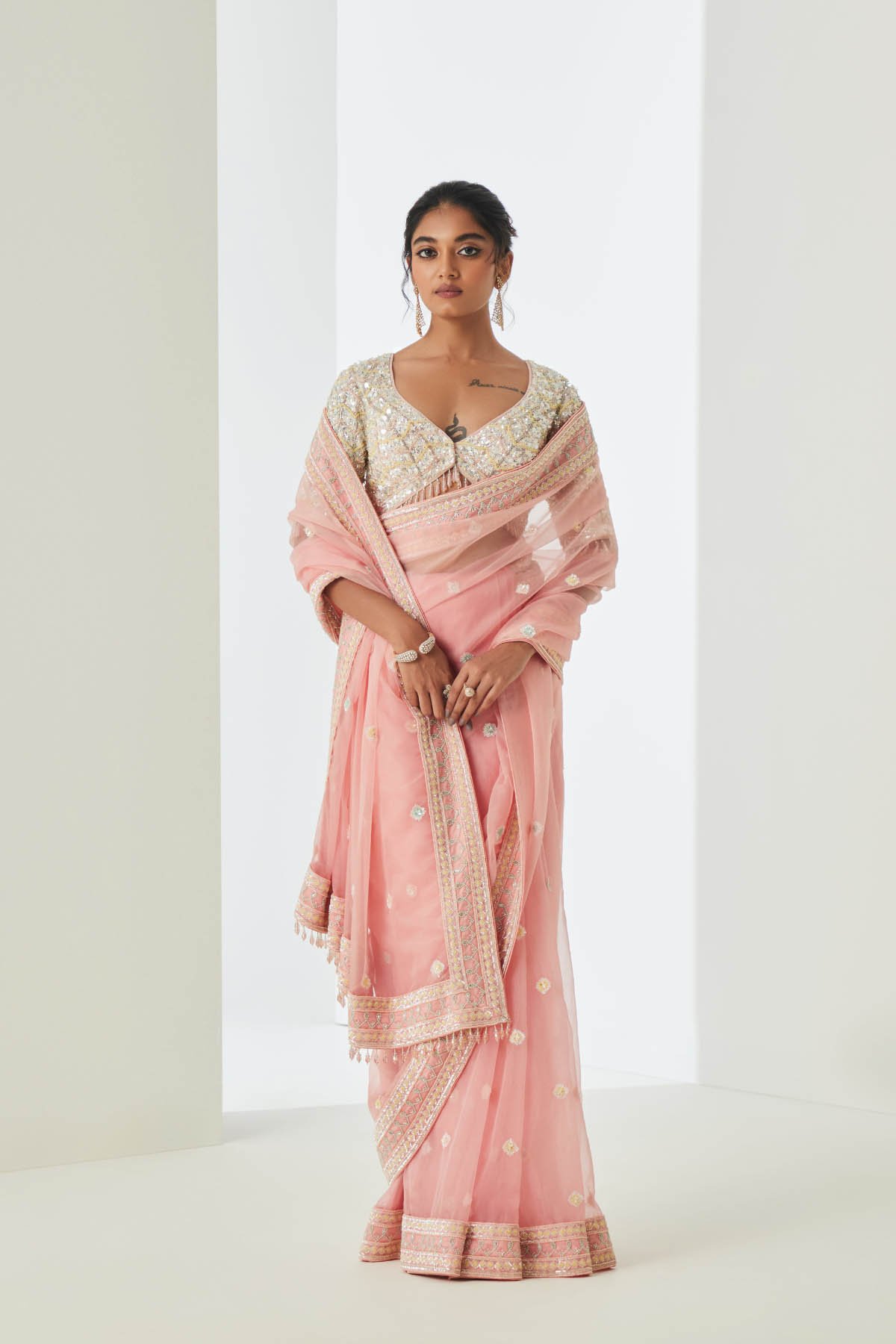 Blush Pink Embellished Saree - Sureena Chowdhri