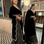 Black Silk Velvet Scalloped Drape Sharara Set