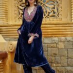 Charcoal Zardozi Silk Velvet Kashmiri Kurta Set
