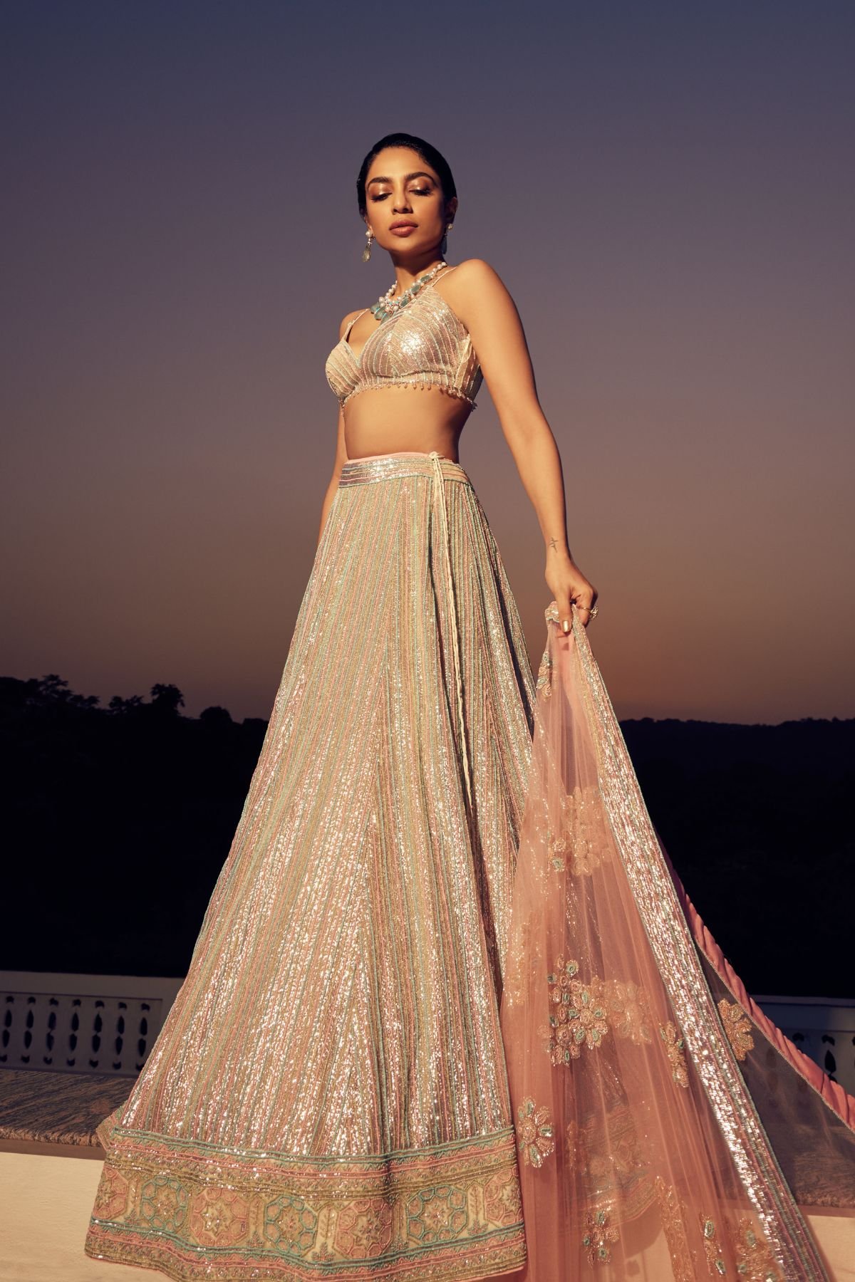 Pale Grey and silver Sequin embroidered Lehenga – MOHAR