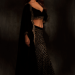 Black Silk Velvet Scalloped Drape Sharara Set