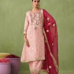 Blush Pink & Crimson Gota Salwar Set (With Dupatta)-RTS