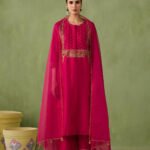 Silk Chanderi Mughal Jaal Kurta Set - Crimson Magenta